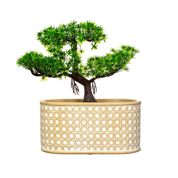 Rattan weave concrete planter