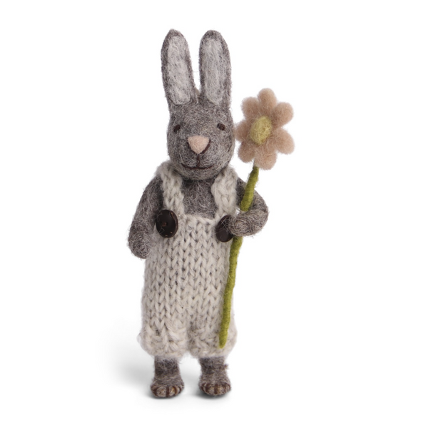 Grey bunny with flower felt decoration
