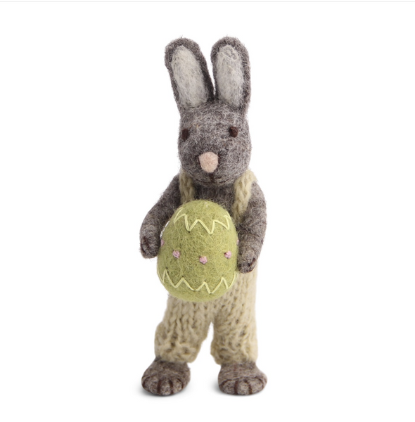 Grey bunny with green egg
