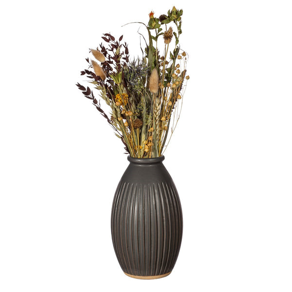 Grooved black vase